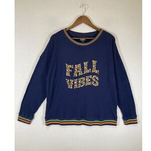 Autumnal Feeling Festive Womens XL Navy Blue Fall Vibes Waffle Knit Pullover‎